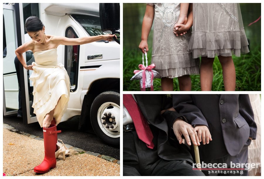 Love this candid of Karen slipping on her rain boots!