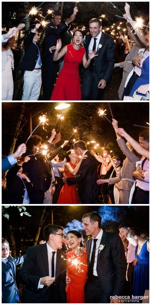 What a fun sparkler exit on the bridge outside Pomme.