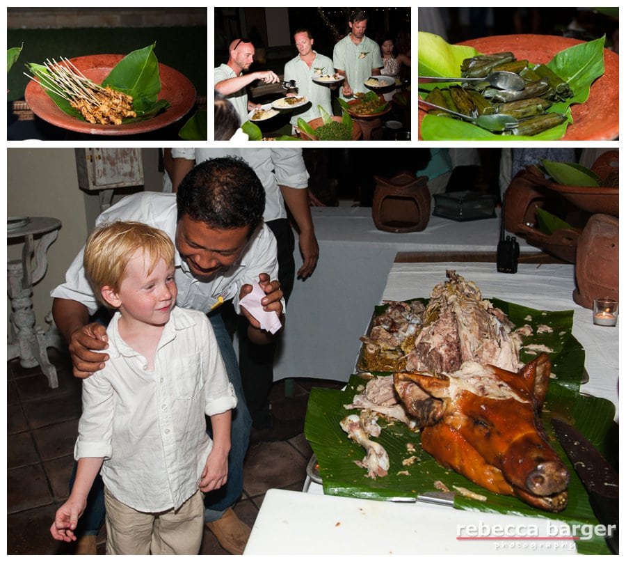 Roasted pig, chicken satay and banana leaves!