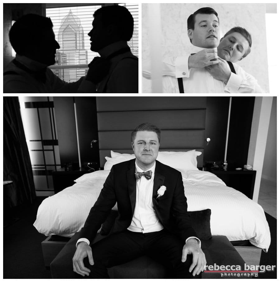 Mark prepares for his wedding at Loews Hotel, Phila. Love that kelly green bow tie!