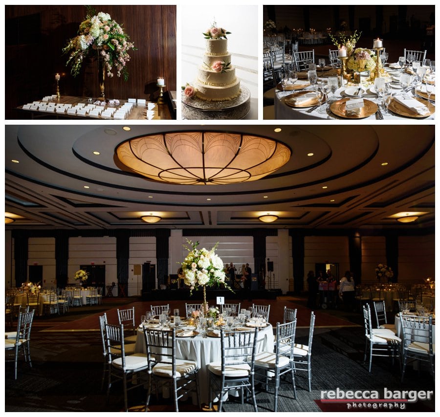 Loews Regency Ballroom awaits Kiera and Mark, stunning decor by Carl Alan Floral Design.