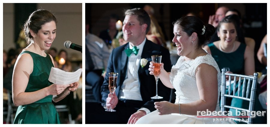 Kiera's sister Cessa delivers her Maid of Honor speech. I had the honor of photographing Cessa and Brian's Union League wedding, and they've been blessed with a sweet baby girl!
