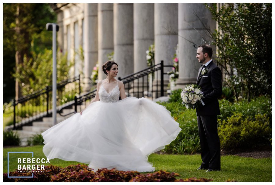Swinging that gown outside Finley Catering's Ellis Preserve in Newtown Square.