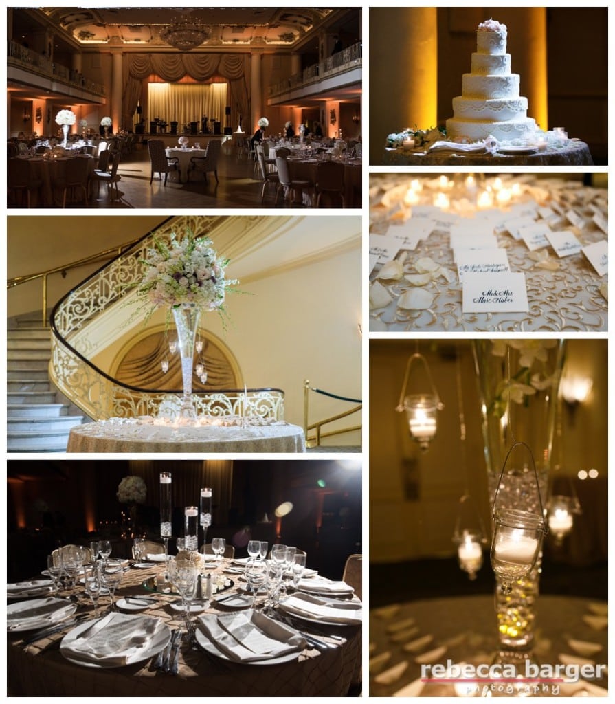 The classic and gorgeous Grand Ballroom at the Hyatt at The Bellevue, Philadelphia, flowers by Carl Alan Floral Design.