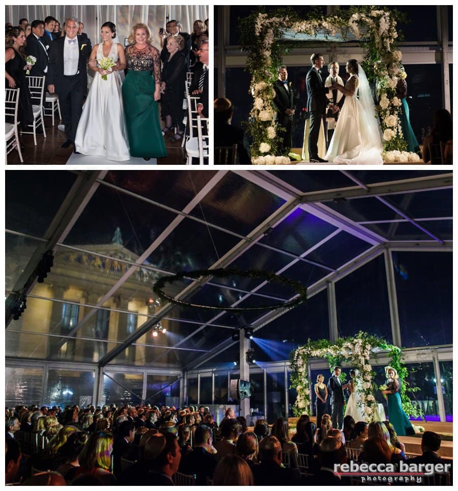 Ceremony in the glass tent, gorgeous decor by Table Art.
