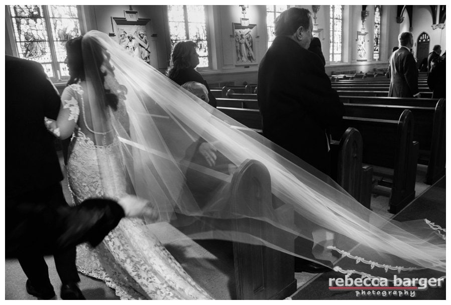 Adriana wore her mother's veil, chapel length. Just think, that veil was worn by her mother in the same church.