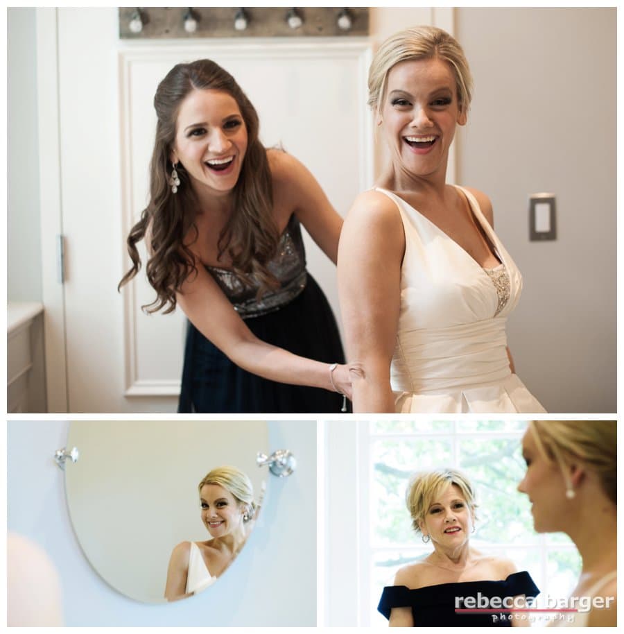 Stephanie's sister Heather and their mom help Stephanie get prepared.