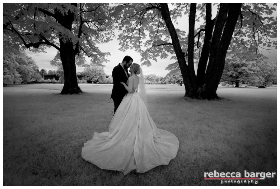 The couple shares a sweet moment prior to their wedding ceremony at Ellis Preserve.
