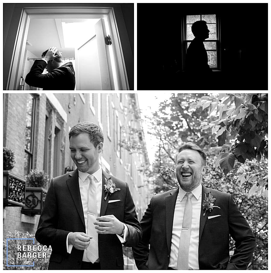 Jimmy shares a laugh with his groomsman who is also the efficient.