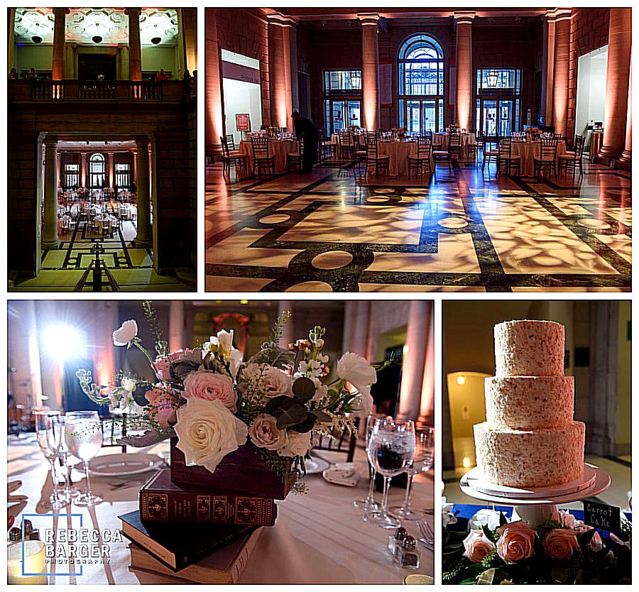 Those glorious marble floors with some lighting, a dramatic venue for Lauren & James wedding reception, Brûlée Catering.