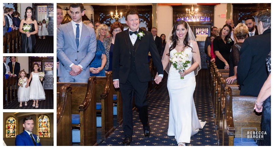 Dana is escorted by her father on her wedding day, Old St. Mary's, Philadelphia.