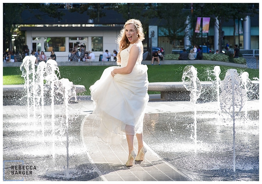 bride in summer fountain Phila.