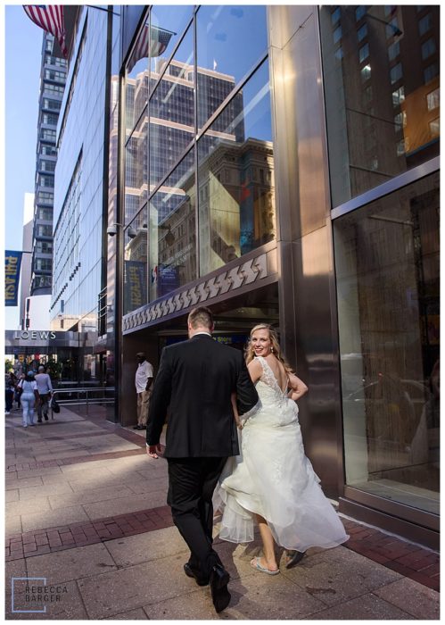 just married on urban street